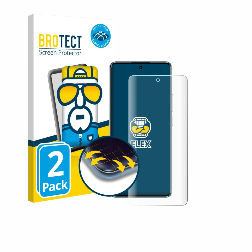 Parte frontal de un envase de producto con el logotipo de la marca BROTECT. Al lado se muestra el dispositivo Xiaomi Redmi Not