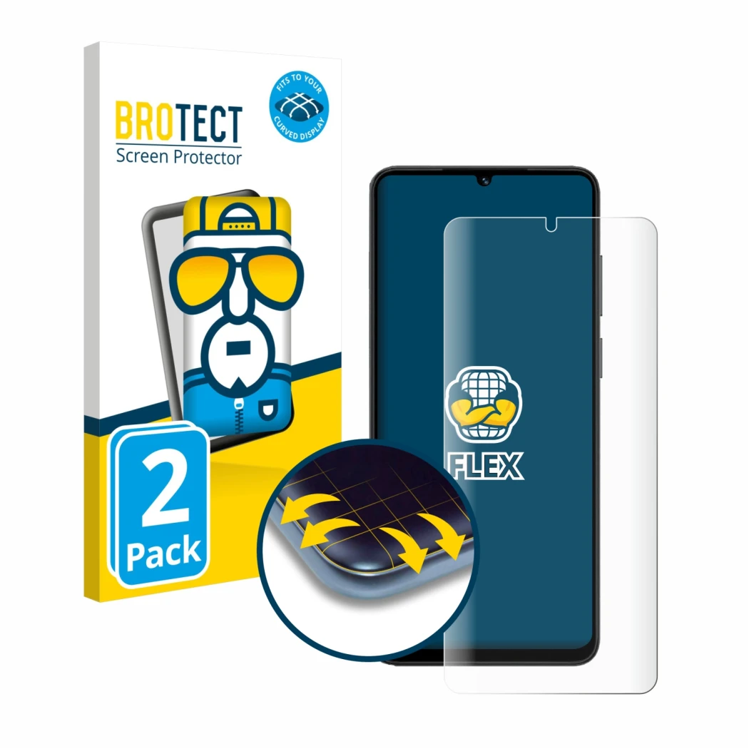 Parte frontal de un envase de producto con el logotipo de la marca BROTECT. Al lado se muestra el dispositivo Honor X5c Plus c