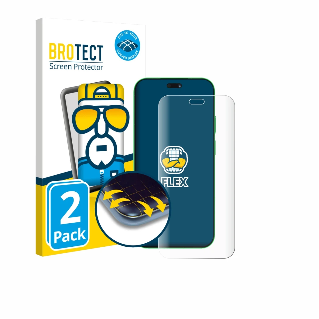 Parte frontal de un envase de producto con el logotipo de la marca BROTECT. Al lado se muestra el dispositivo Huawei Nova 15 U