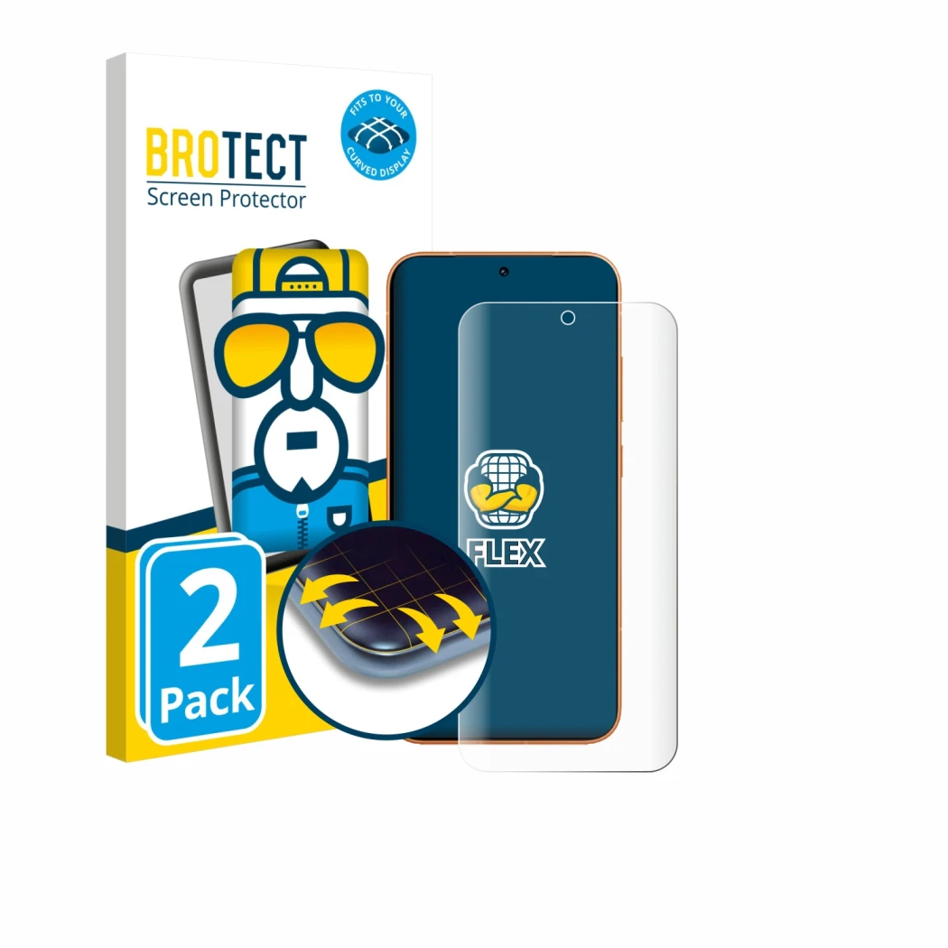 Parte frontal de un envase de producto con el logotipo de la marca BROTECT. Al lado se muestra el dispositivo Honor Magic 8 Pr