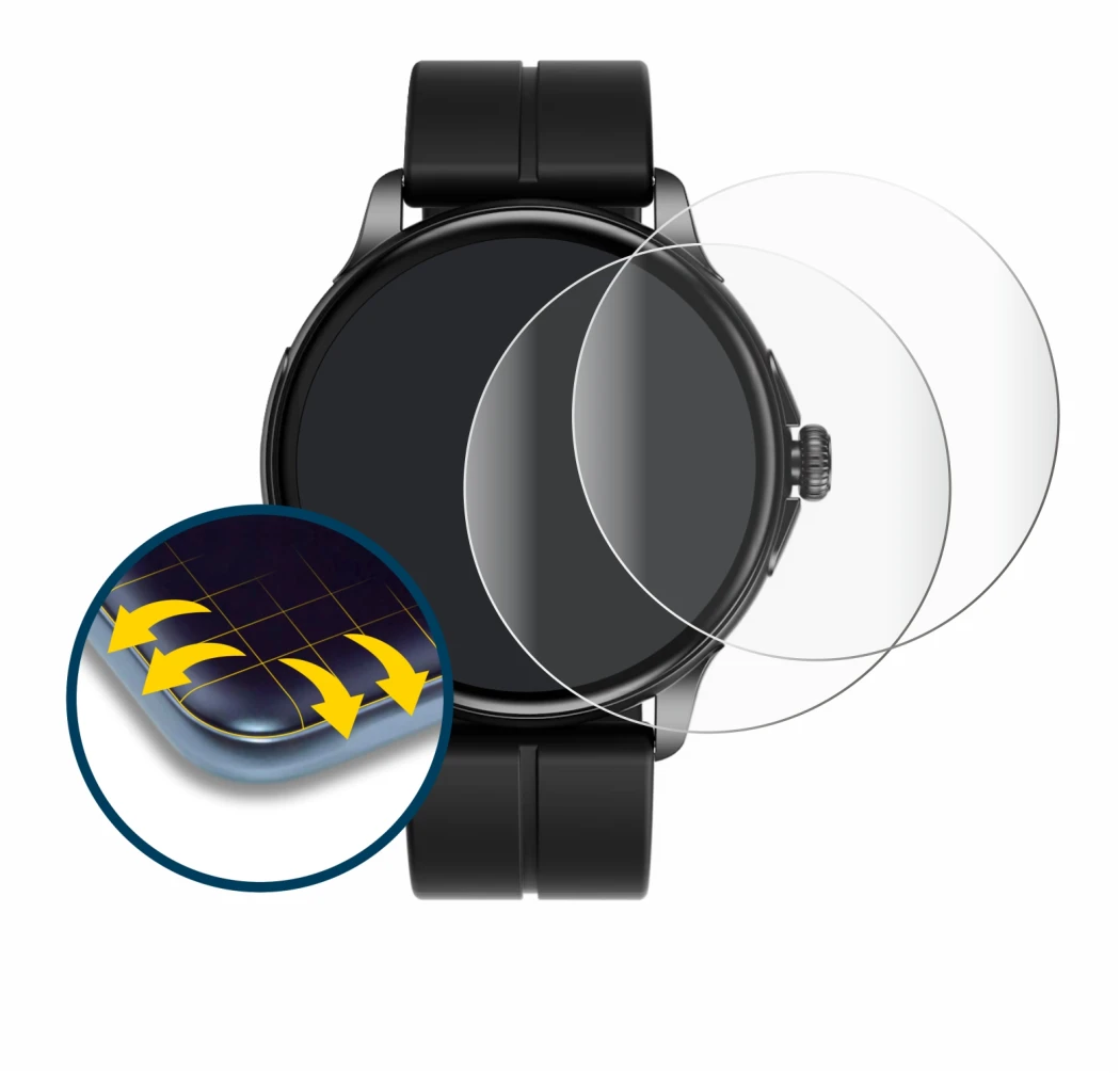 Imagen del dispositivo HMD Watch X1 con una amplia variedad de protectores de pantalla.