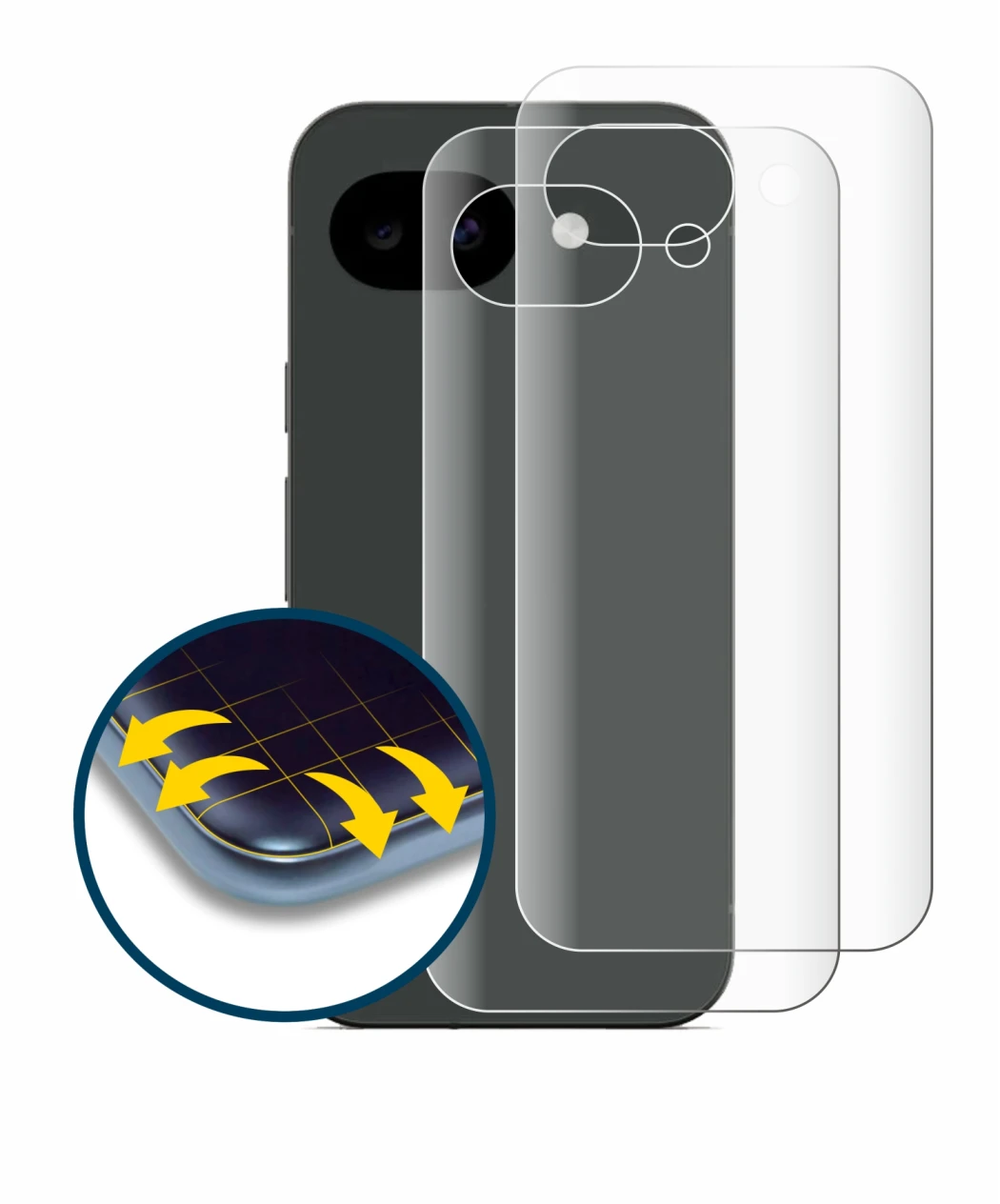 Imagen del dispositivo Google Pixel 10a (Trasero) con una amplia variedad de protectores de pantalla.