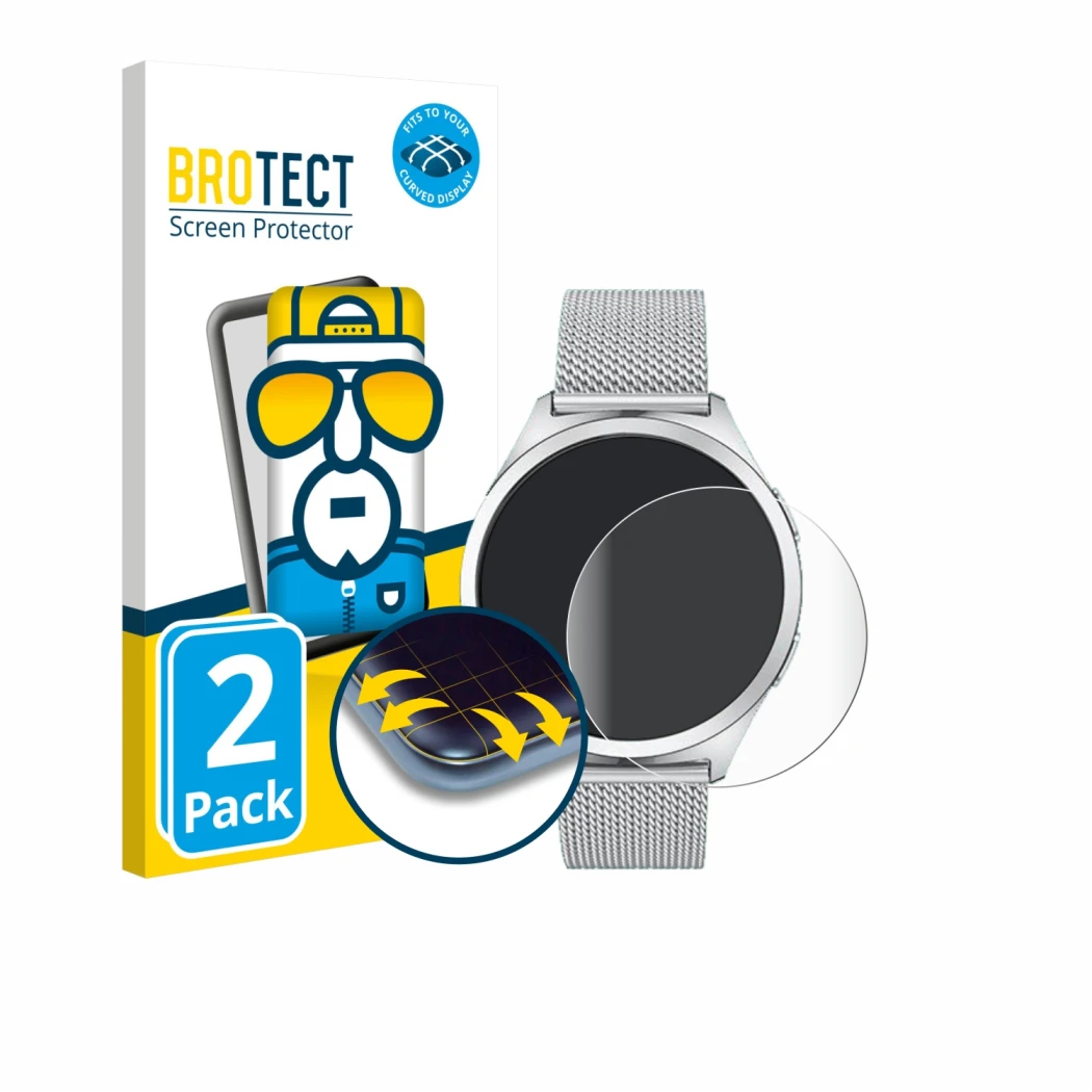 Parte frontal de un envase de producto con el logotipo de la marca BROTECT. Al lado se muestra el dispositivo NONGAMX Smartwat