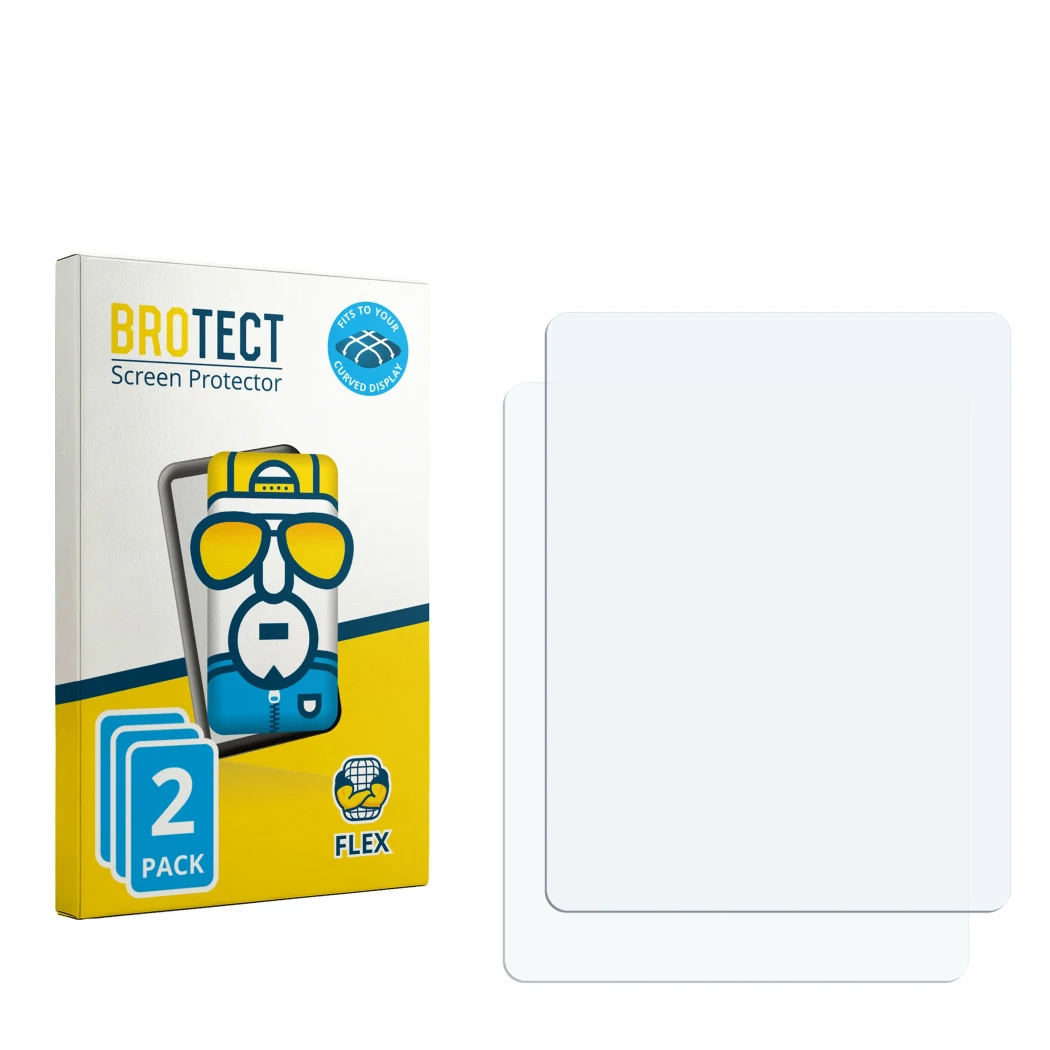 Parte frontal de un envase de producto con el logotipo de la marca BROTECT. Al lado está el protector de pantalla correspondie