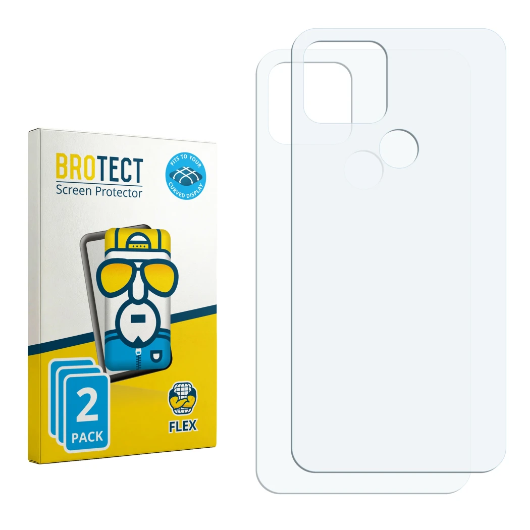 Parte frontal de un envase de producto con el logotipo de la marca BROTECT. Al lado está el protector de pantalla correspondie