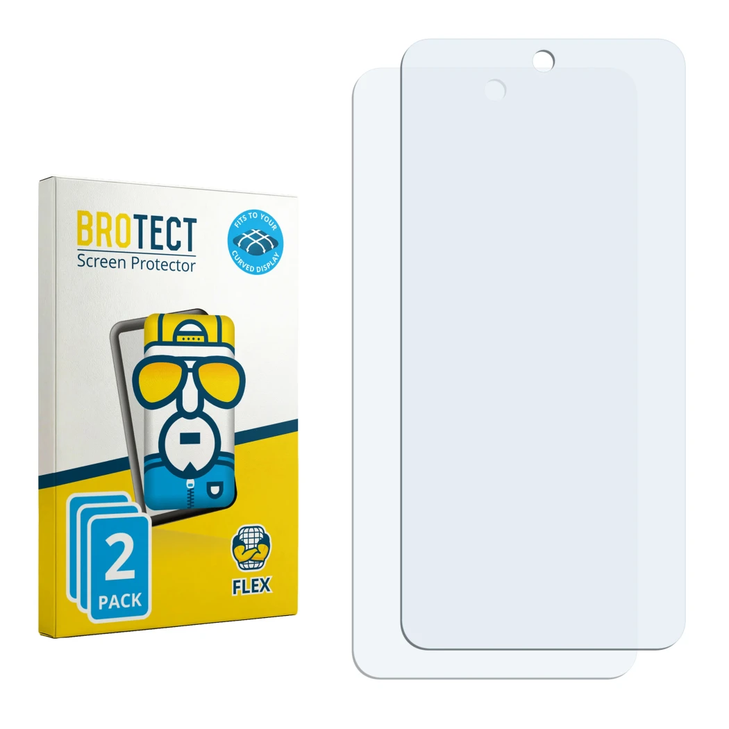 Parte frontal de un envase de producto con el logotipo de la marca BROTECT. Al lado está el protector de pantalla correspondie
