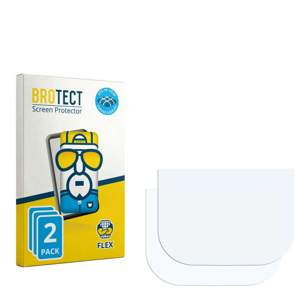 Parte frontal de un envase de producto con el logotipo de la marca BROTECT. Al lado está el protector de pantalla correspondie