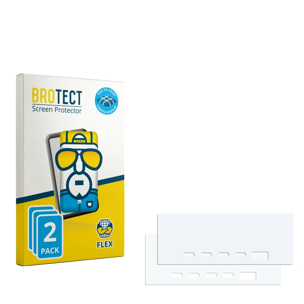 Parte frontal de un envase de producto con el logotipo de la marca BROTECT. Al lado está el protector de pantalla correspondie