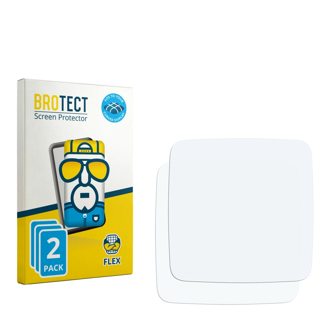 Parte frontal de un envase de producto con el logotipo de la marca BROTECT. Al lado está el protector de pantalla correspondie