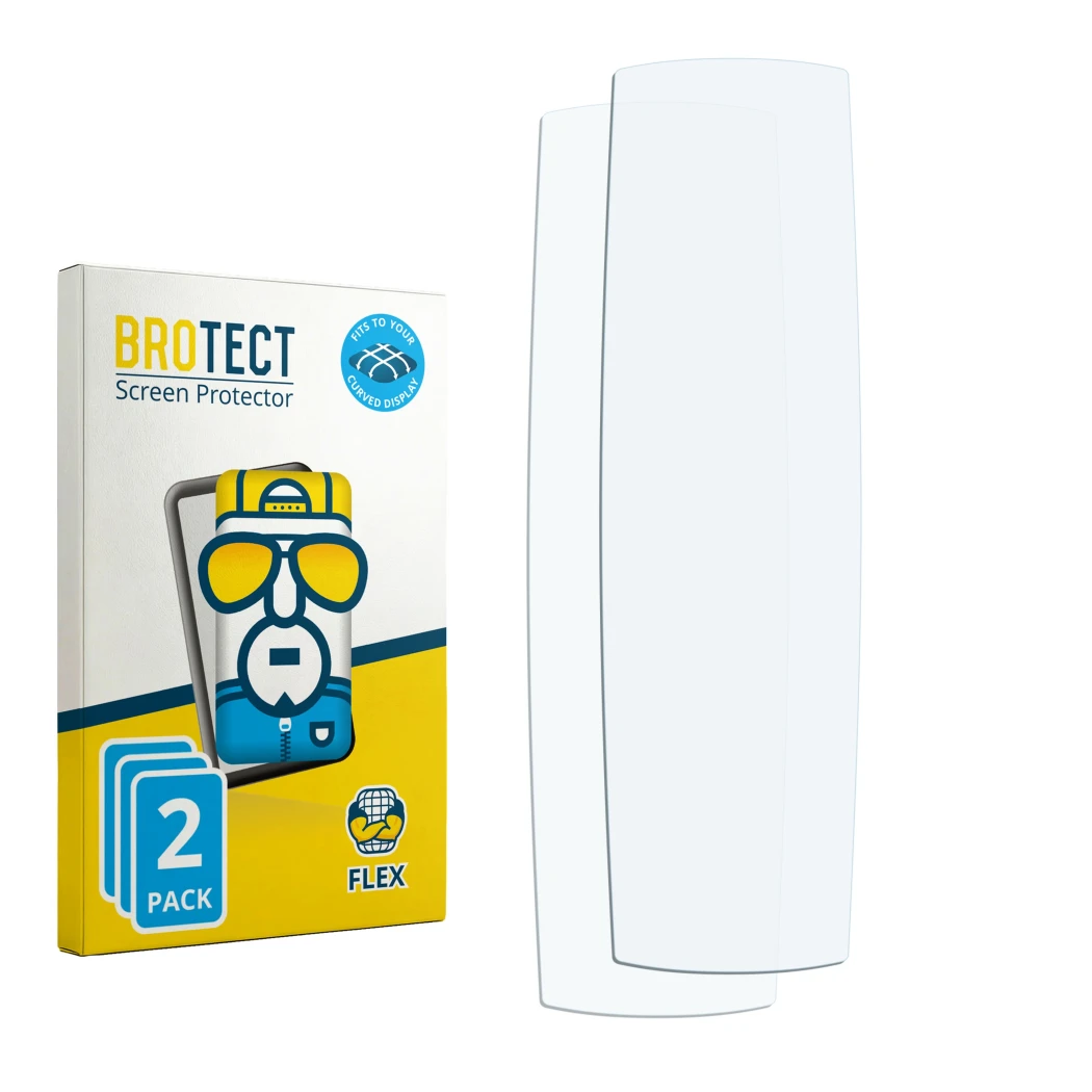Parte frontal de un envase de producto con el logotipo de la marca BROTECT. Al lado está el protector de pantalla correspondie