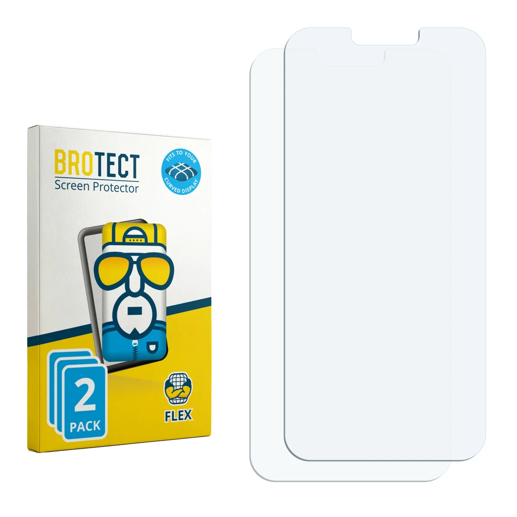 Parte frontal de un envase de producto con el logotipo de la marca BROTECT. Al lado está el protector de pantalla correspondie