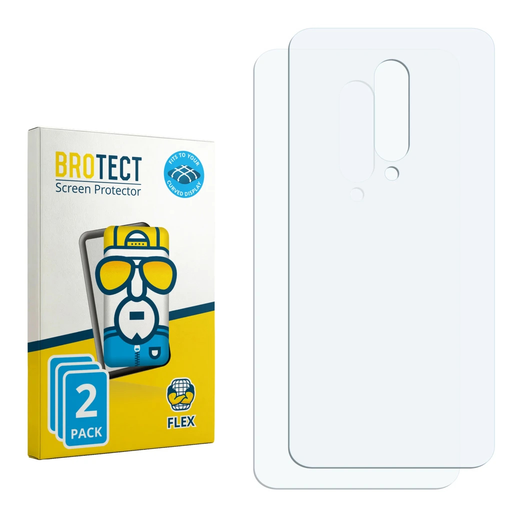 Parte frontal de un envase de producto con el logotipo de la marca BROTECT. Al lado está el protector de pantalla correspondie