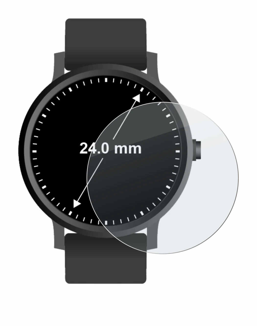 Imagen del dispositivo Relojes (Circular, ø: 24 mm) con una amplia variedad de protectores de pantalla.