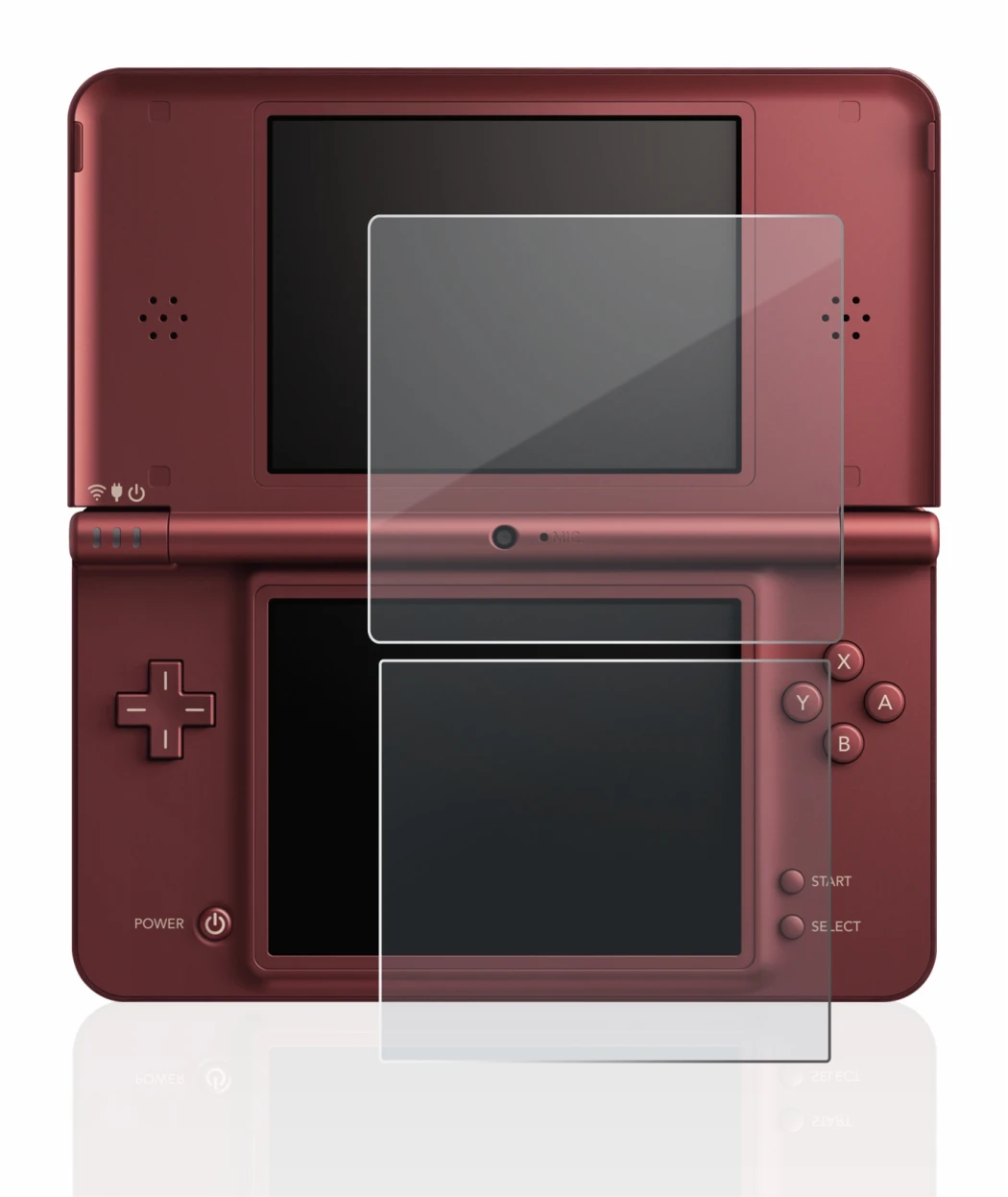 Imagen del dispositivo Nintendo DSi XL con una amplia variedad de protectores de pantalla.