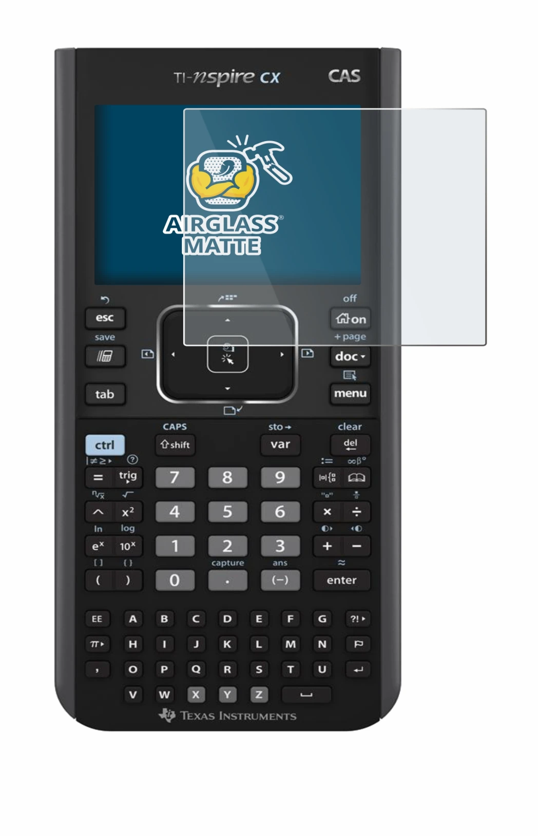 Imagen del dispositivo Texas Instruments Nspire CX CAS con una amplia variedad de protectores de pantalla.