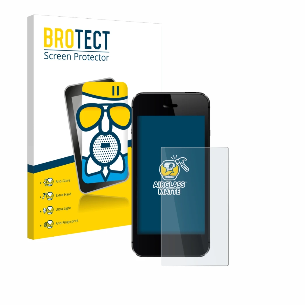 Parte frontal de un envase de producto con el logotipo de la marca BROTECT. Al lado se muestra el dispositivo con su protector