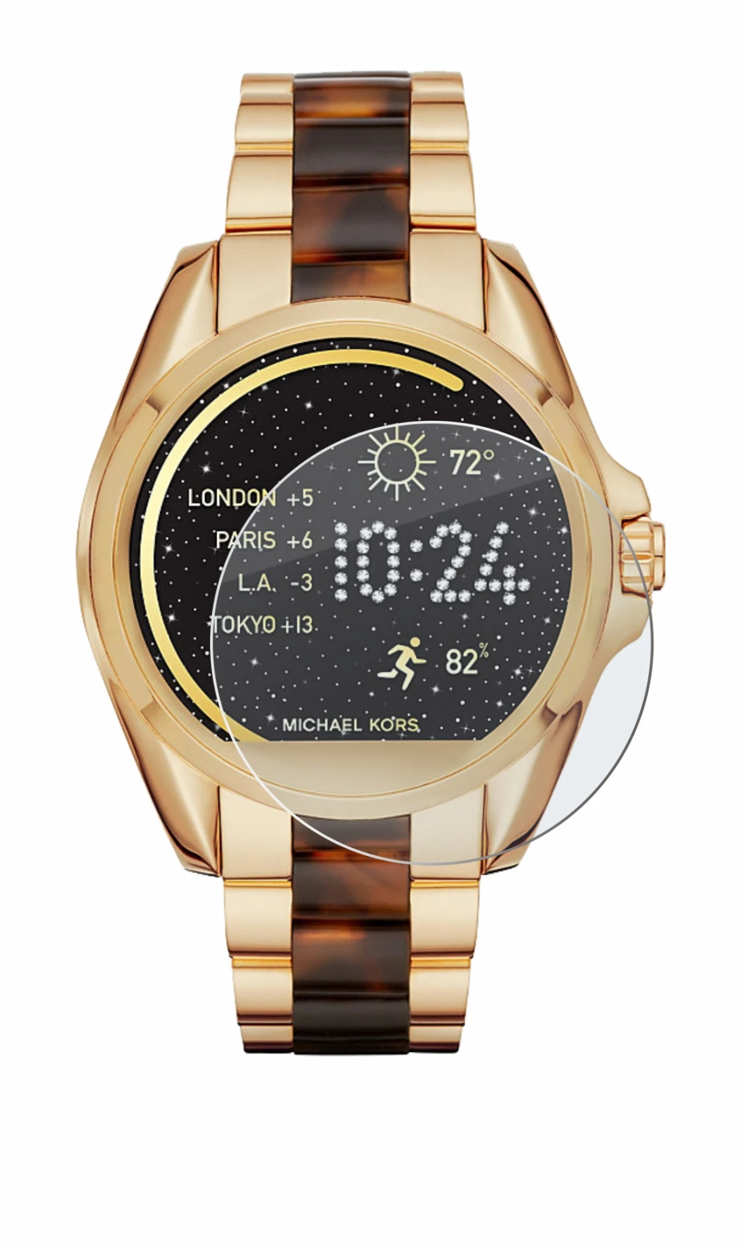 Imagen del dispositivo Michael Kors Access Bradshaw con una amplia variedad de protectores de pantalla.