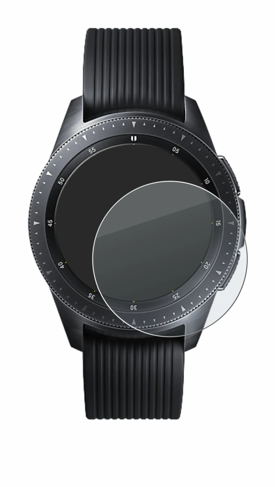 Imagen del dispositivo Samsung Galaxy Watch (42 mm) con una amplia variedad de protectores de pantalla.