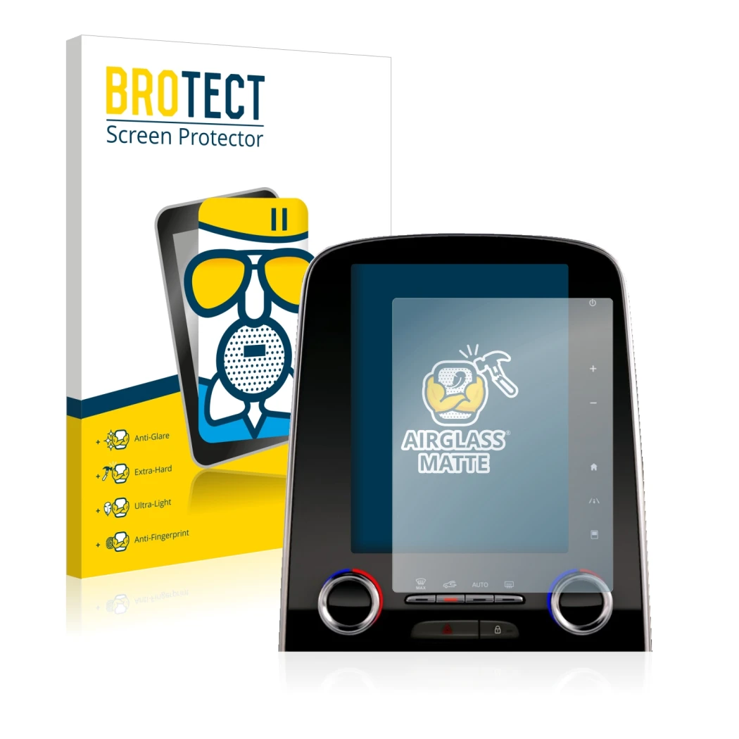 Parte frontal de un envase de producto con el logotipo de la marca BROTECT. Al lado se muestra el dispositivo Renault Espace R