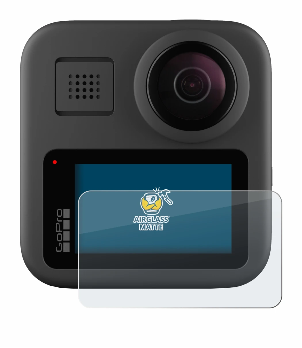 Imagen del dispositivo GoPro Max con una amplia variedad de protectores de pantalla.