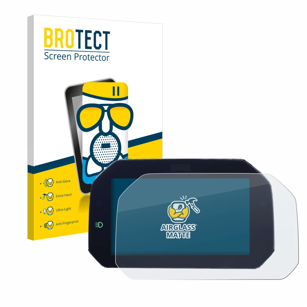 Parte frontal de un envase de producto con el logotipo de la marca BROTECT. Al lado se muestra el dispositivo BMW S 1000 XR 20