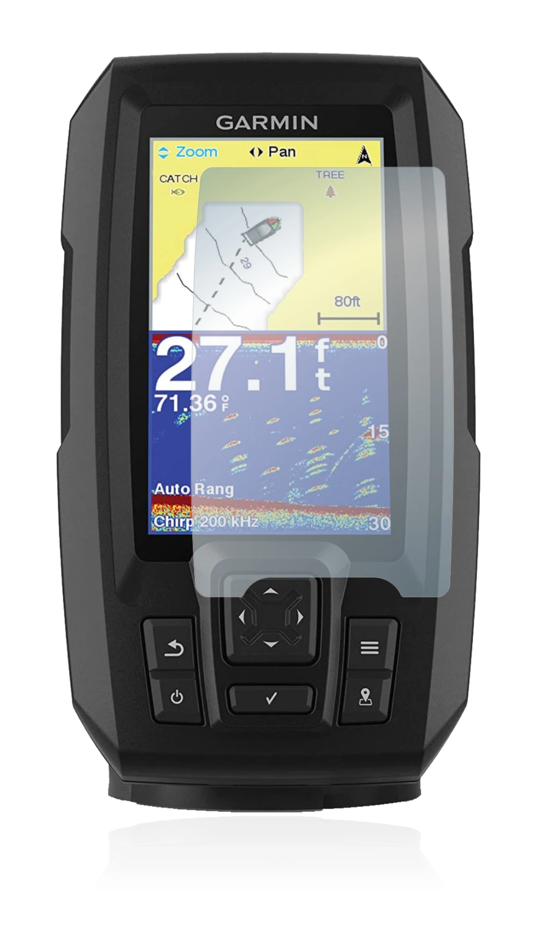 Imagen del dispositivo Garmin Striker Vivid 4cv con una amplia variedad de protectores de pantalla.