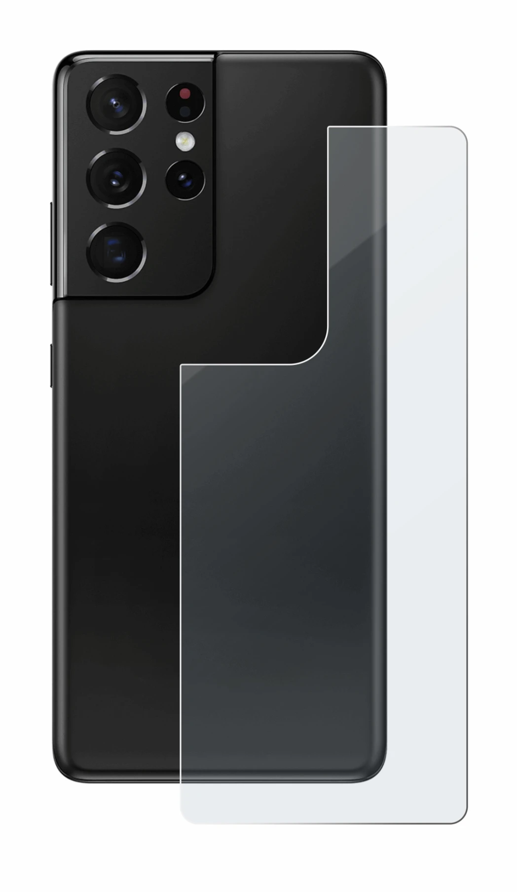 Imagen del dispositivo Samsung Galaxy S21 Ultra 5G (Trasero) con una amplia variedad de protectores de pantalla.