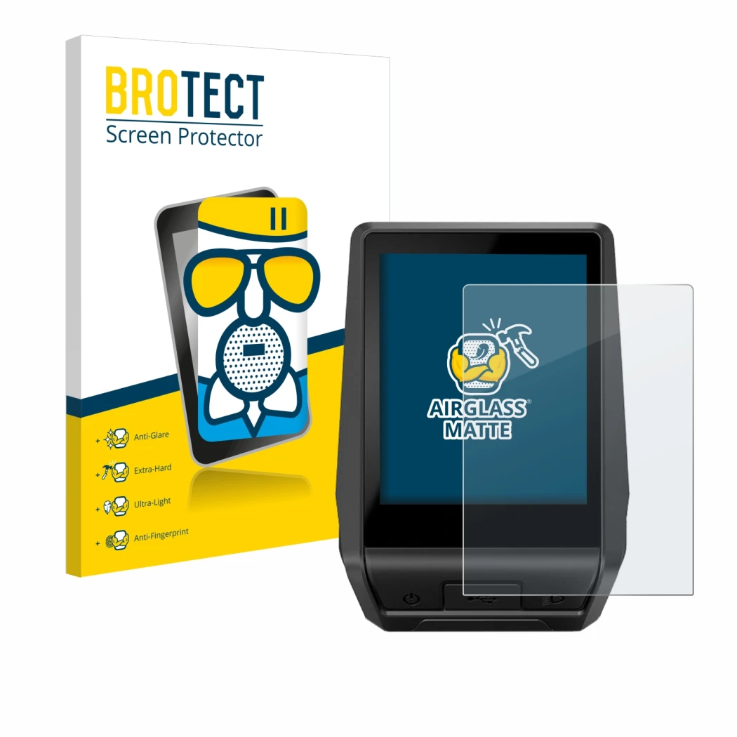 Parte frontal de un envase de producto con el logotipo de la marca BROTECT. Al lado se muestra el dispositivo Bosch Nyon 2 202