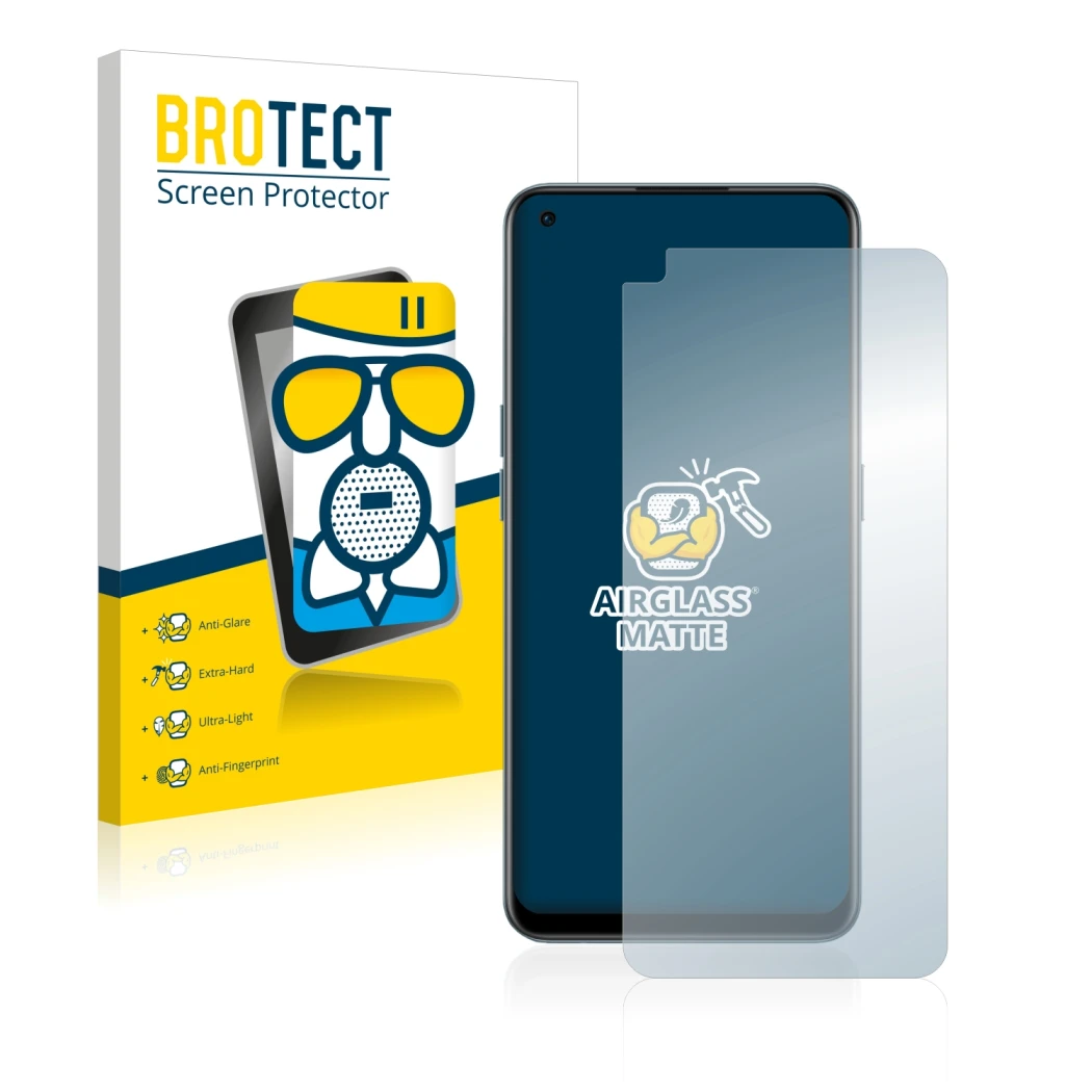 Parte frontal de un envase de producto con el logotipo de la marca BROTECT. Al lado se muestra el dispositivo OnePlus Nord CE 