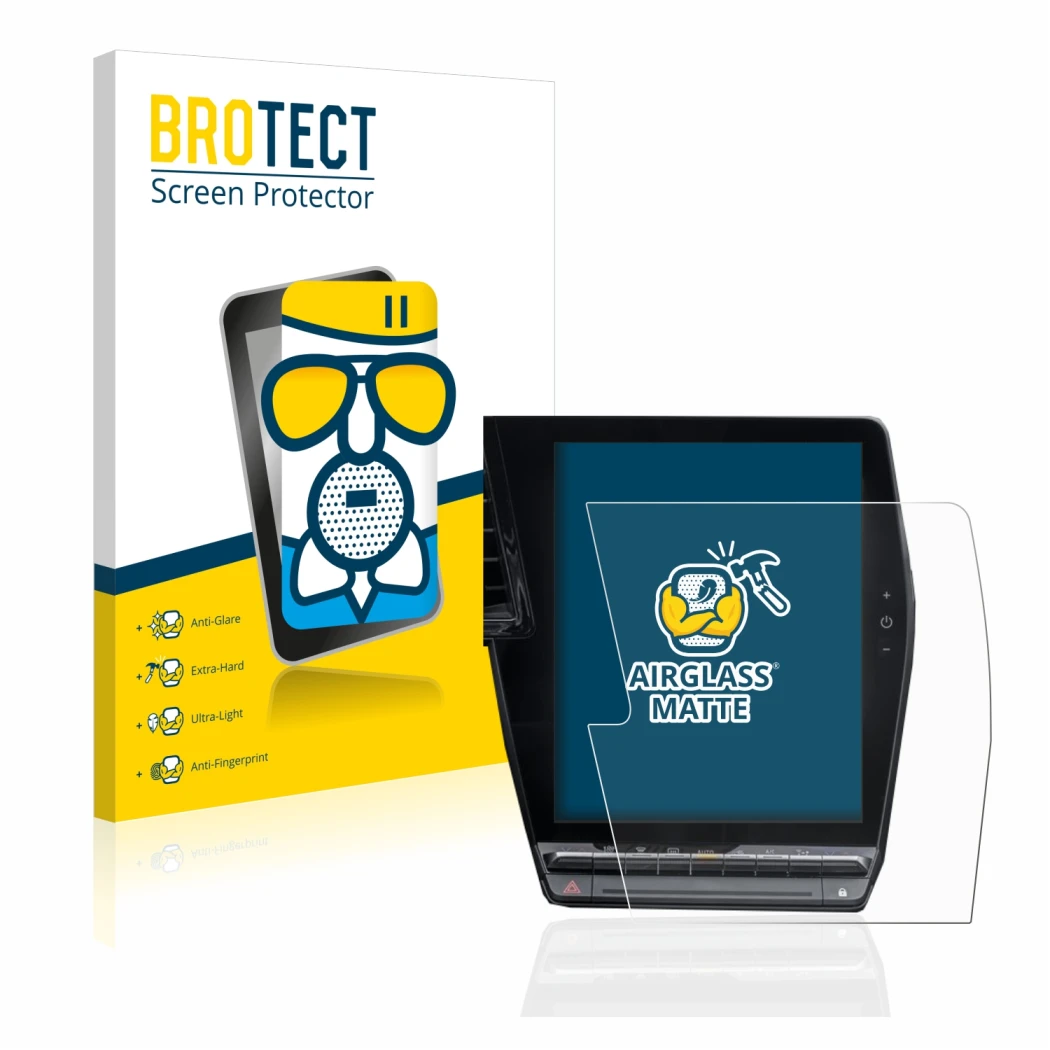 Parte frontal de un envase de producto con el logotipo de la marca BROTECT. Al lado se muestra el dispositivo Renault Megane E