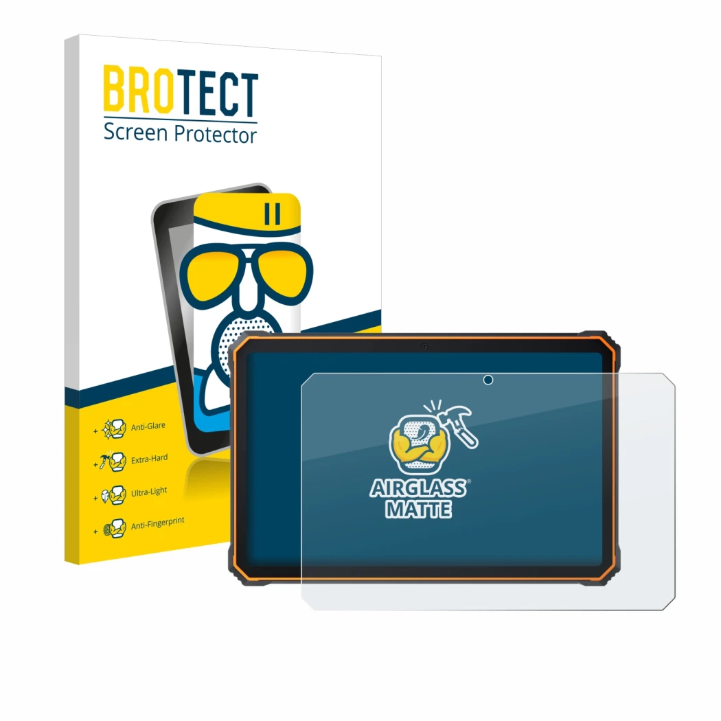 Parte frontal de un envase de producto con el logotipo de la marca BROTECT. Al lado se muestra el dispositivo Blackview Active