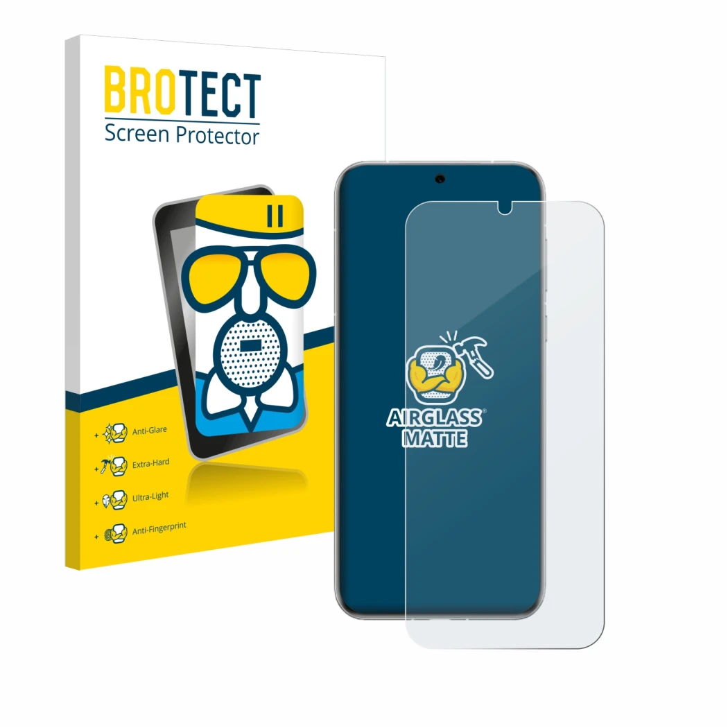 Parte frontal de un envase de producto con el logotipo de la marca BROTECT. Al lado se muestra el dispositivo Huawei Pura 70 U