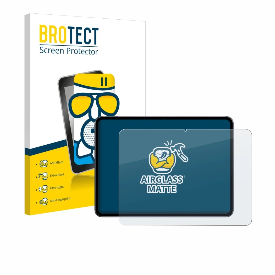 Parte frontal de un envase de producto con el logotipo de la marca BROTECT. Al lado se muestra el dispositivo OnePlus Pad 2 co