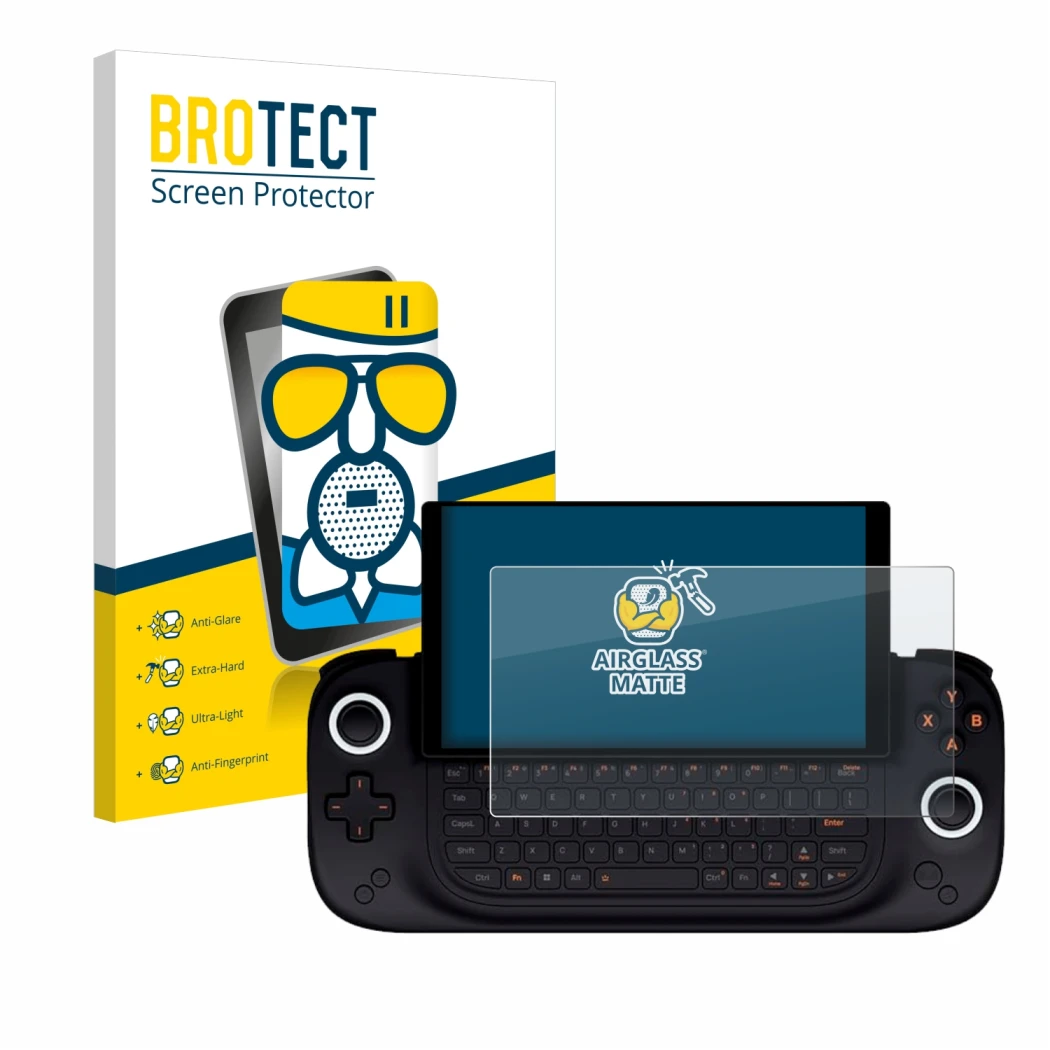 Parte frontal de un envase de producto con el logotipo de la marca BROTECT. Al lado se muestra el dispositivo Ayaneo Slide con