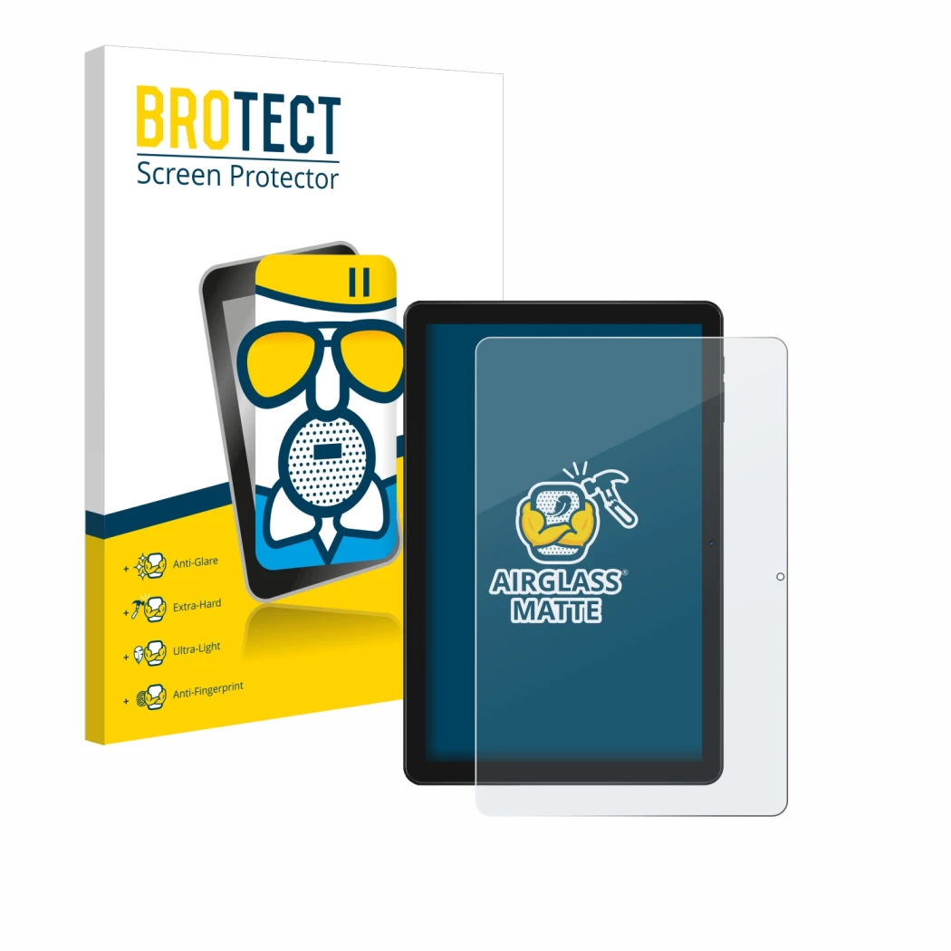 Parte frontal de un envase de producto con el logotipo de la marca BROTECT. Al lado se muestra el dispositivo Doogee T10W con 