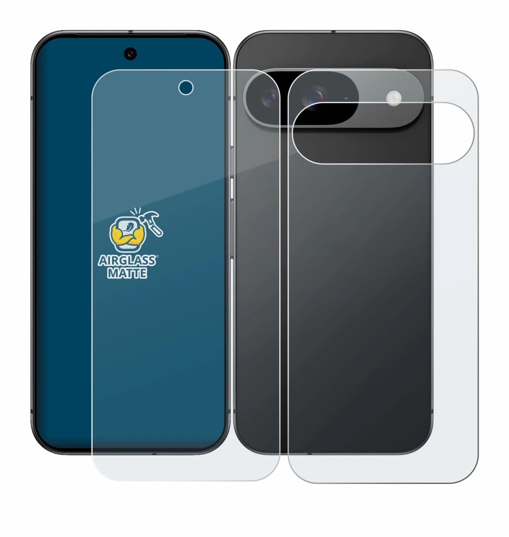 Imagen del dispositivo Google Pixel 9 (Frontal+Trasero) con una amplia variedad de protectores de pantalla.