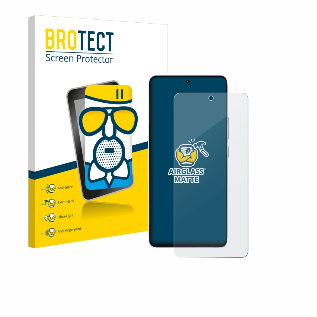 Parte frontal de un envase de producto con el logotipo de la marca BROTECT. Al lado se muestra el dispositivo Xiaomi Poco M7 P