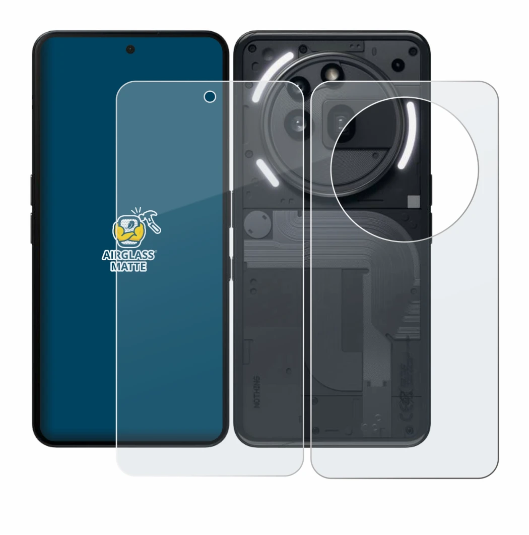 Imagen del dispositivo Nothing Phone (3a) Pro (Frontal+Trasero) con una amplia variedad de protectores de pantalla.