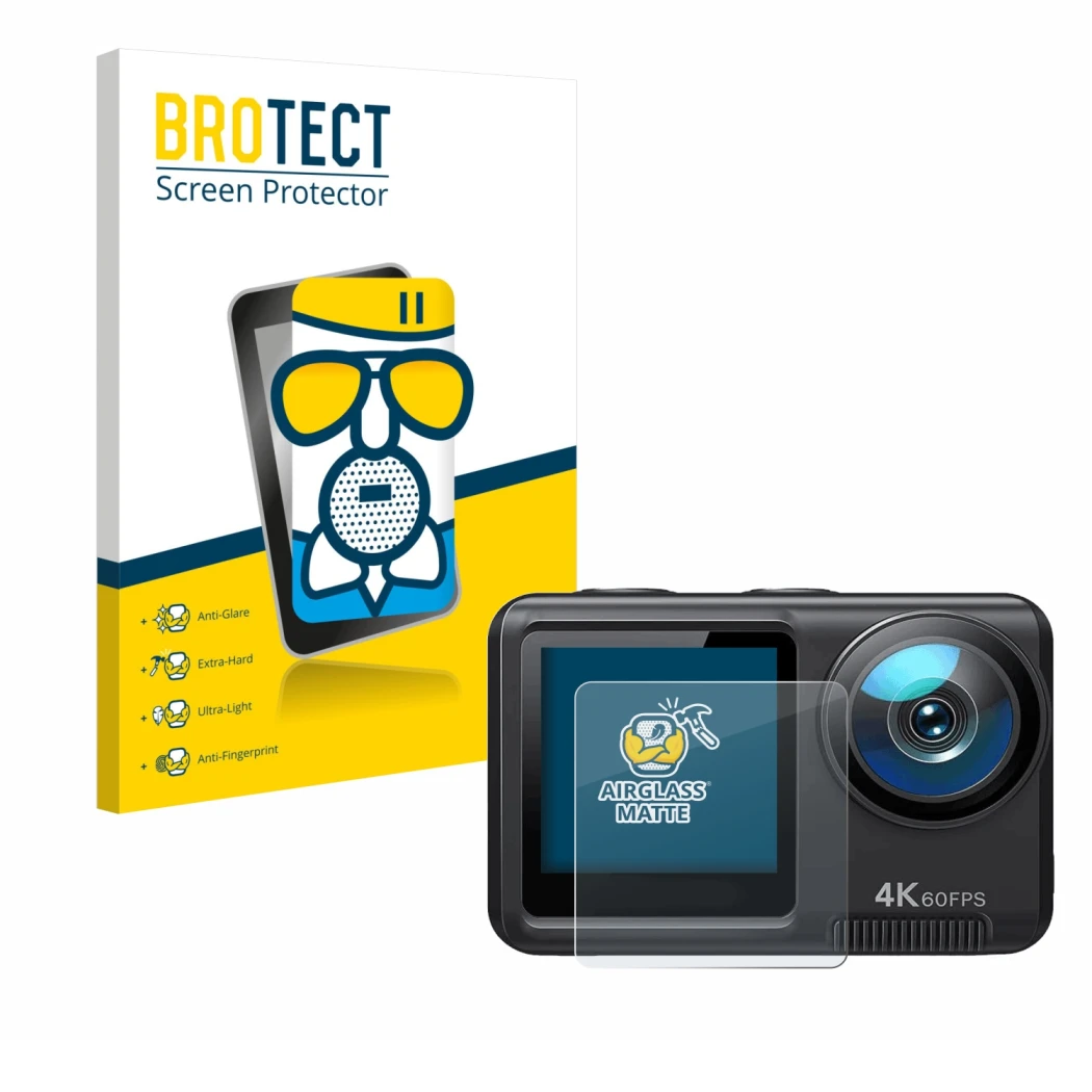 Parte frontal de un envase de producto con el logotipo de la marca BROTECT. Al lado se muestra el dispositivo Wolfang GA420 co