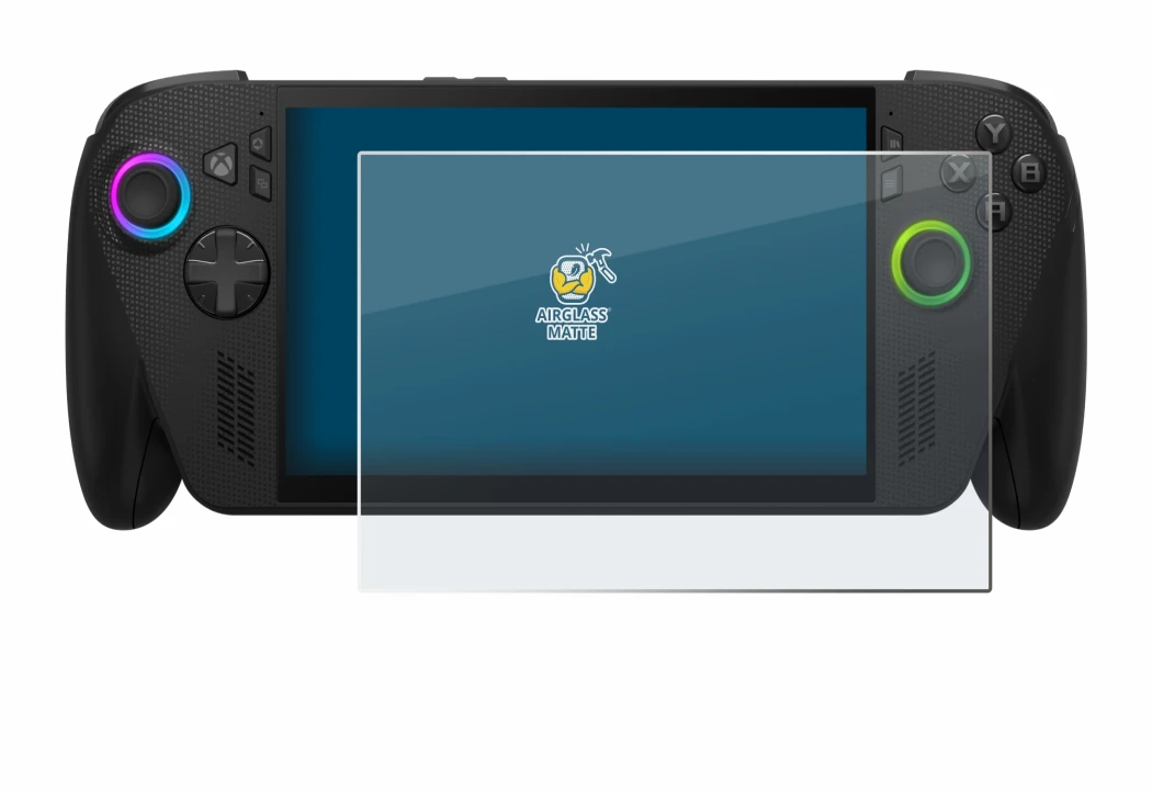 Imagen del dispositivo ASUS ROG Ally X 2025 con una amplia variedad de protectores de pantalla.