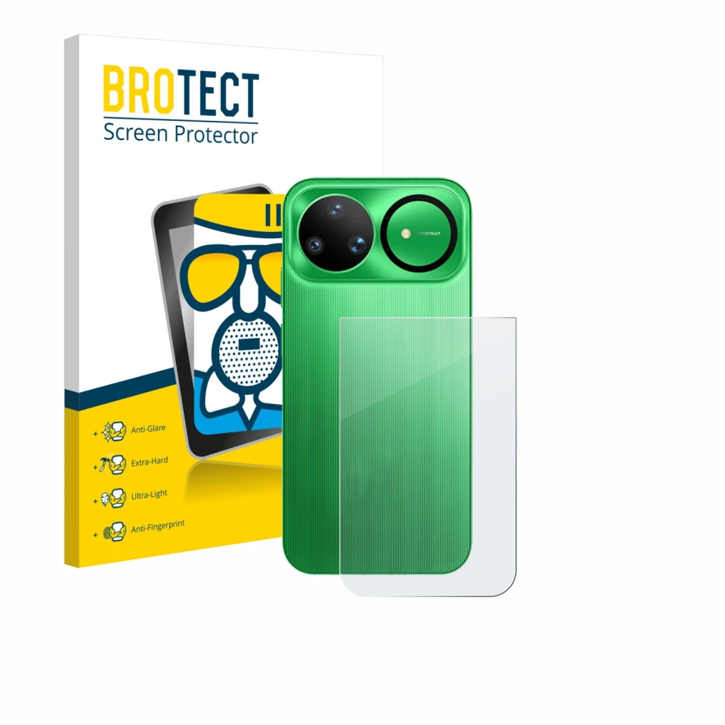 Parte frontal de un envase de producto con el logotipo de la marca BROTECT. Al lado se muestra el dispositivo Huawei Nova 15 U