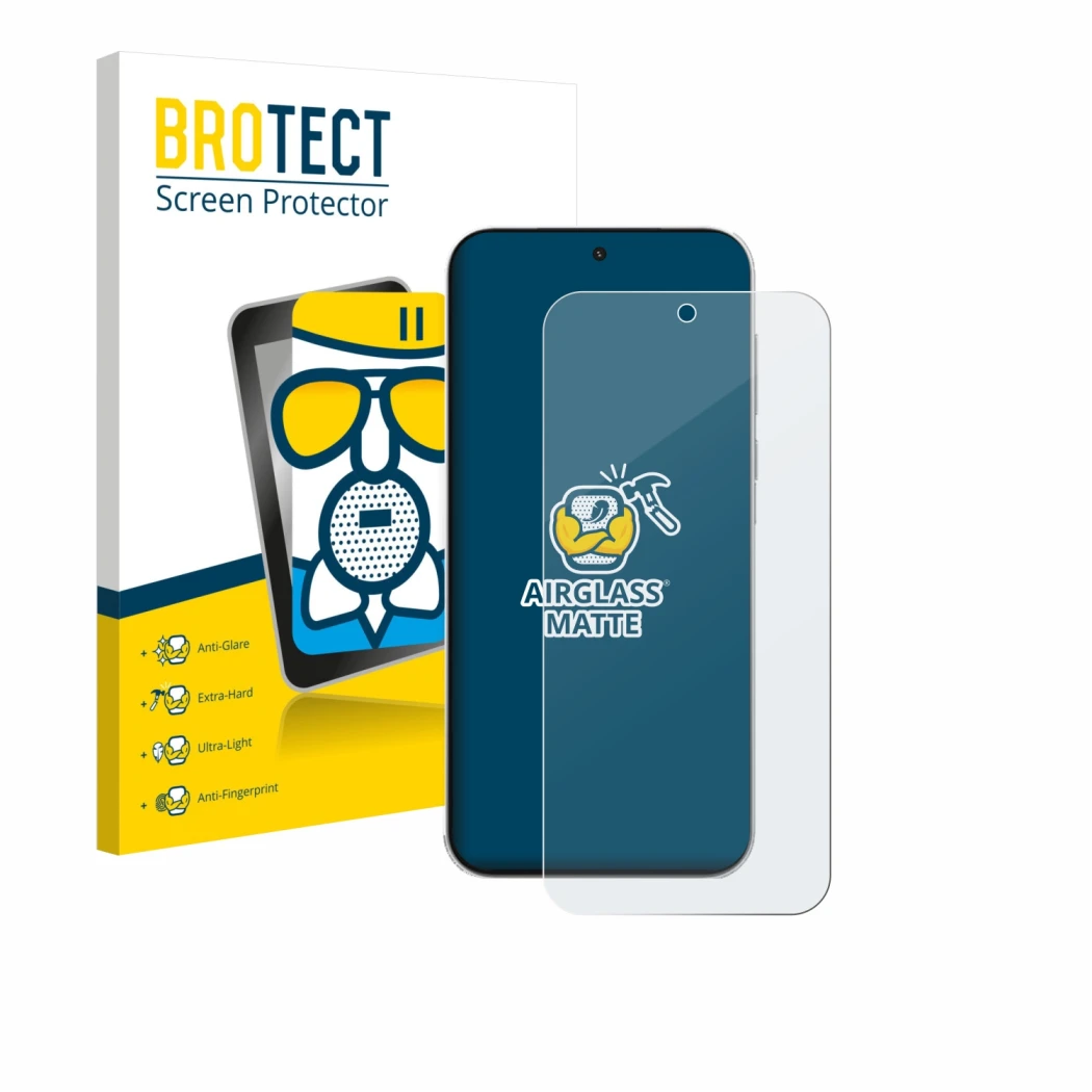 Parte frontal de un envase de producto con el logotipo de la marca BROTECT. Al lado se muestra el dispositivo OnePlus Turbo 6V