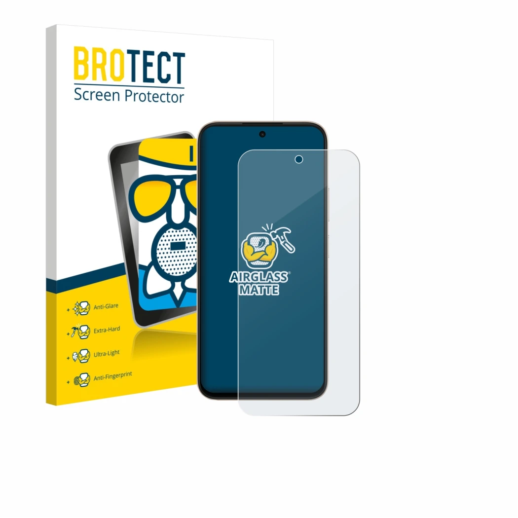 Parte frontal de un envase de producto con el logotipo de la marca BROTECT. Al lado se muestra el dispositivo Oppo A6c con su 