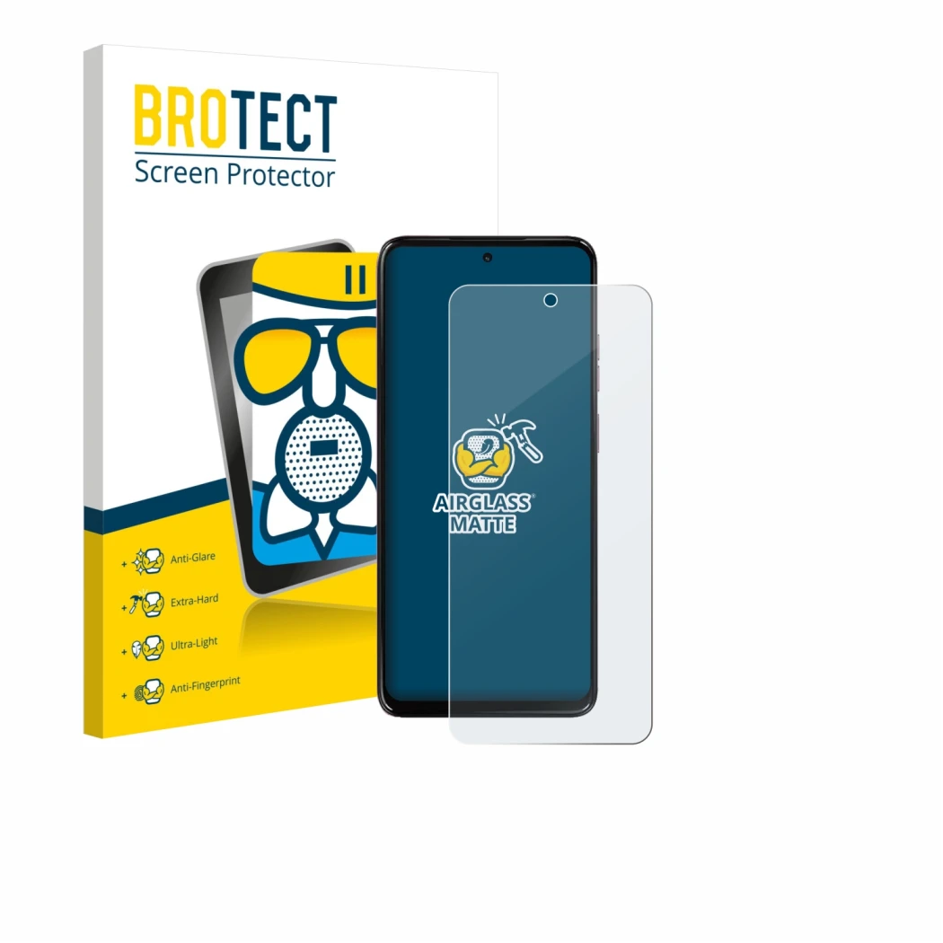 Parte frontal de un envase de producto con el logotipo de la marca BROTECT. Al lado se muestra el dispositivo Motorola Moto G1