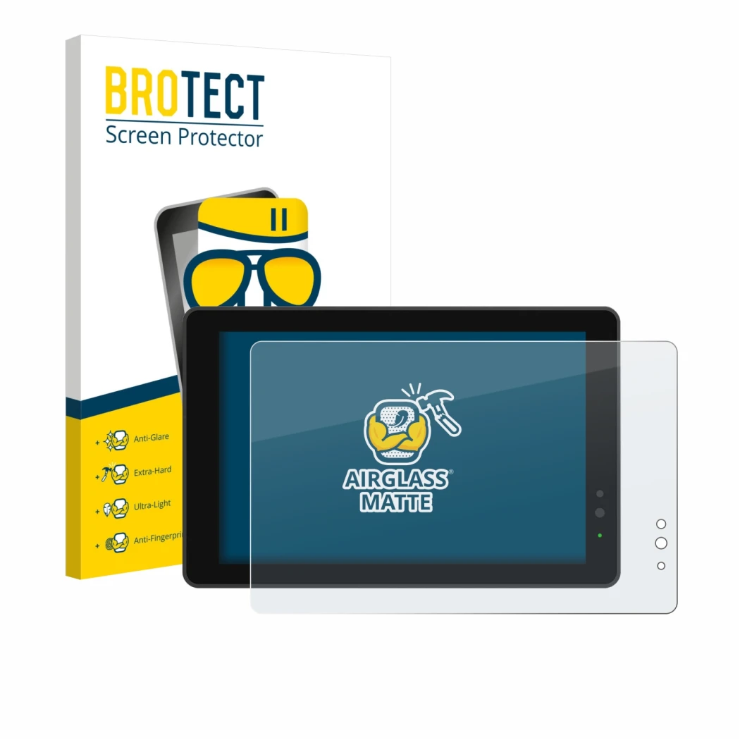 Parte frontal de un envase de producto con el logotipo de la marca BROTECT. Al lado se muestra el dispositivo Lilliput 719/T 7