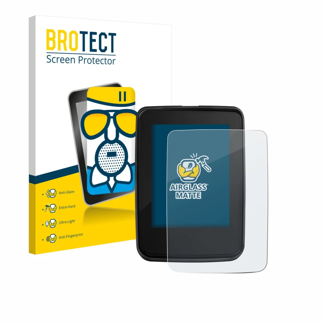 Parte frontal de un envase de producto con el logotipo de la marca BROTECT. Al lado se muestra el dispositivo Giant RideDash E