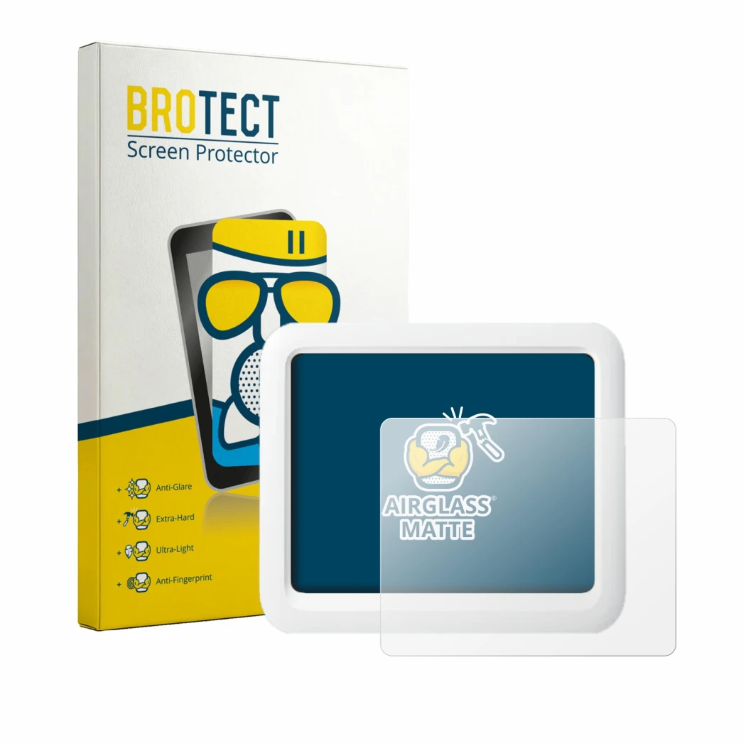 Parte frontal de un envase de producto con el logotipo de la marca BROTECT. Al lado se muestra el dispositivo SwitchBot Meter