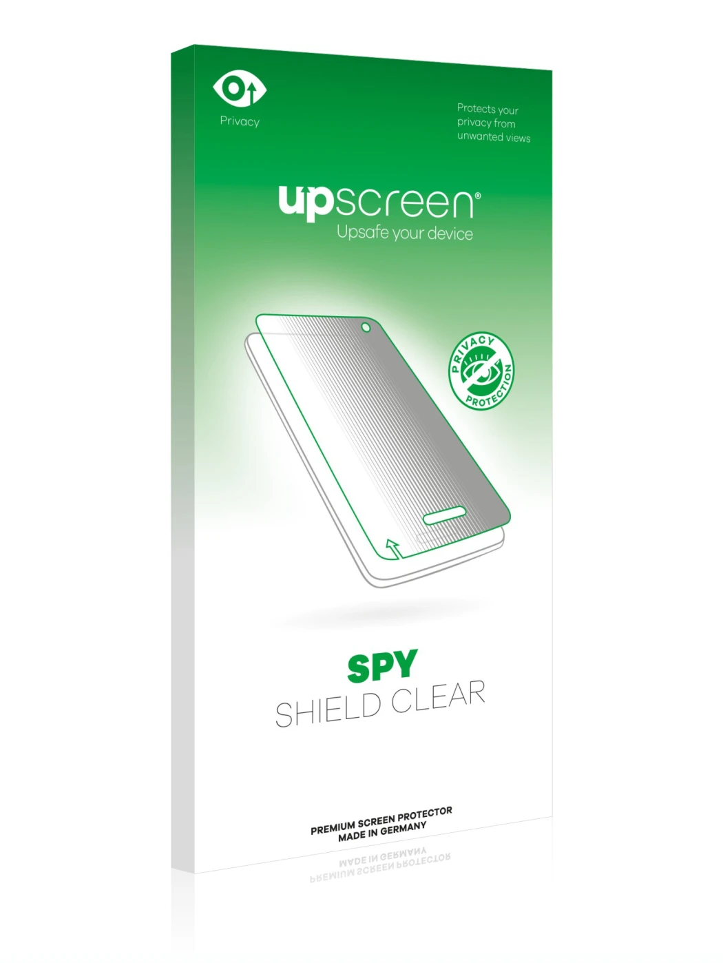 Parte frontal de un envase de producto con el logotipo de la marca upscreen