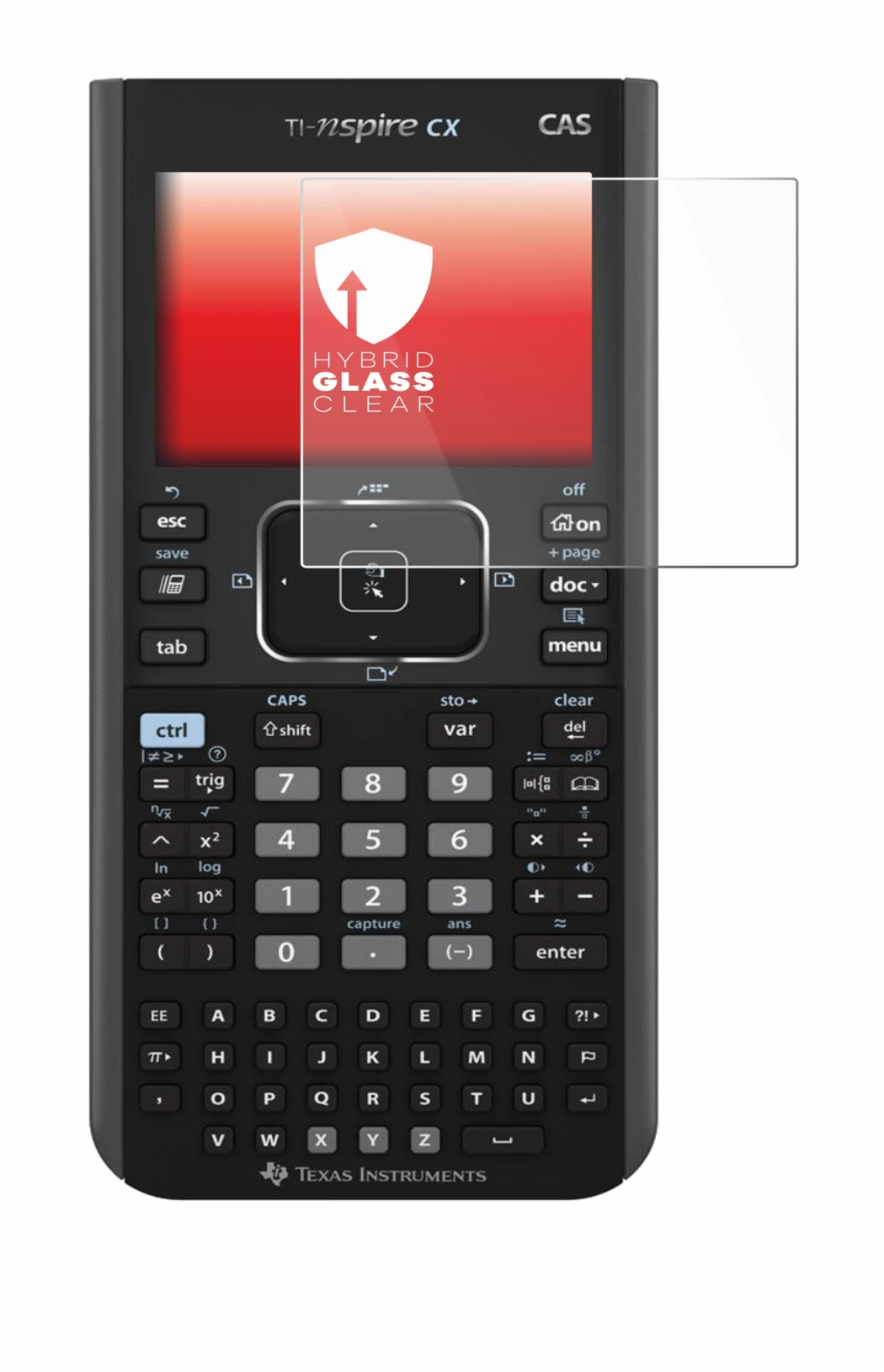 Imagen del dispositivo Texas Instruments Nspire CX CAS con una amplia variedad de protectores de pantalla.