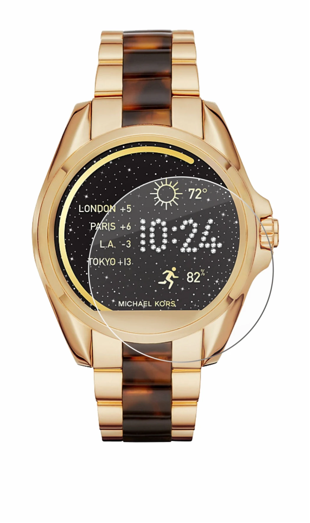 Imagen del dispositivo Michael Kors Access Bradshaw con una amplia variedad de protectores de pantalla.